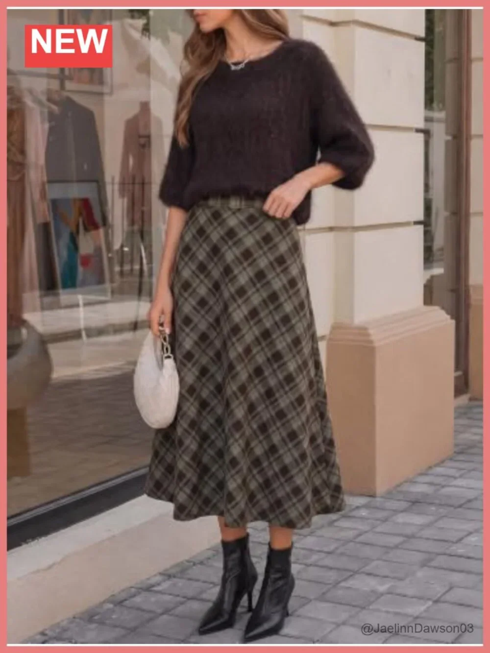 Women's Plaid Corduroy A-Line Maxi Skirt High Waist Vintage Winter